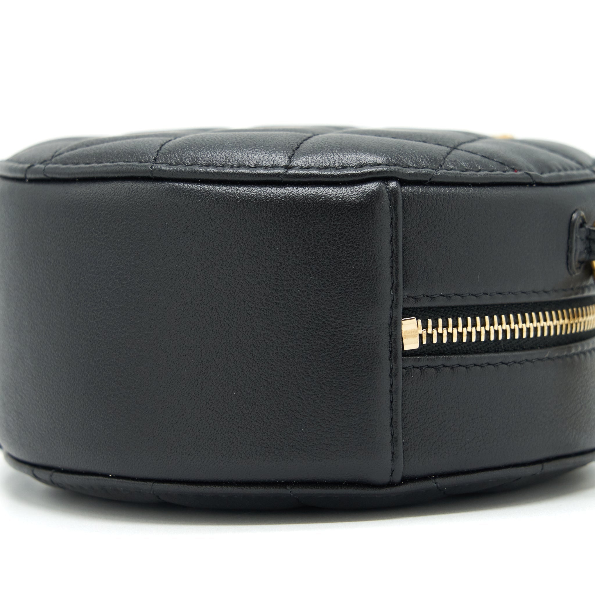 Chanel Pearl Round Clutch With Chain Calfskin Black
