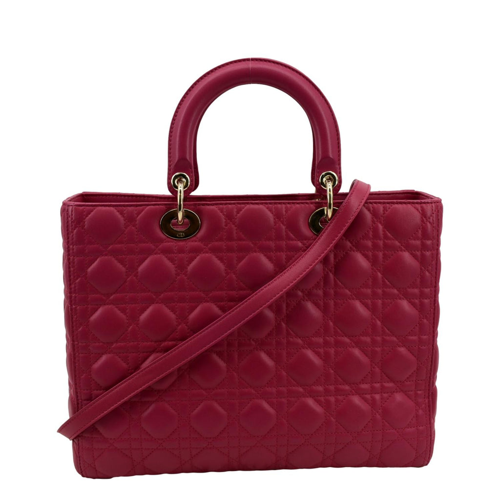 CHRISTIAN DIOR Large Lady Dior Cannage Lambskin Shoulder Bag Pink