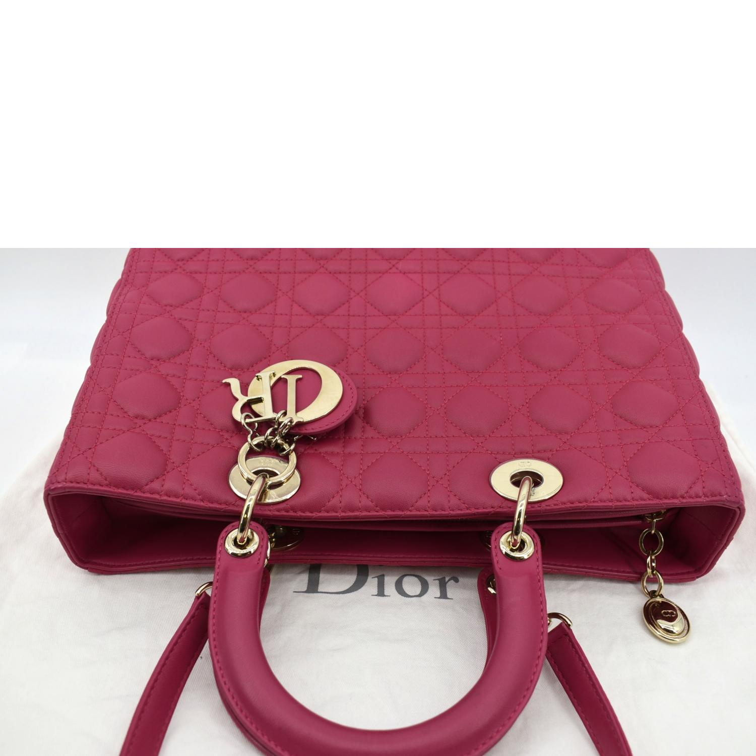 CHRISTIAN DIOR Large Lady Dior Cannage Lambskin Shoulder Bag Pink