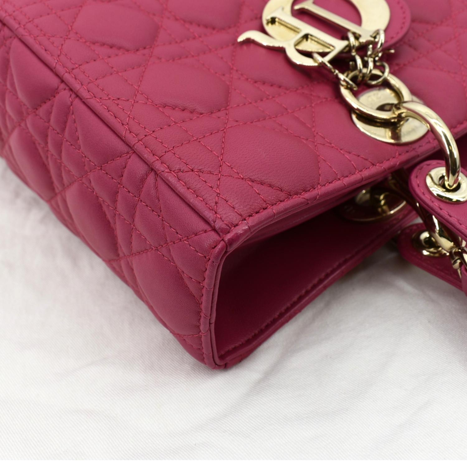 CHRISTIAN DIOR Large Lady Dior Cannage Lambskin Shoulder Bag Pink