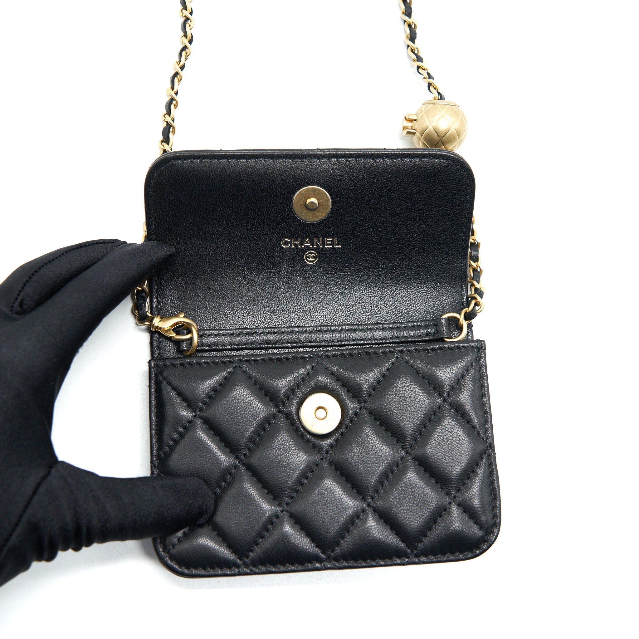 Chanel pearl crush Belt Bag Black with  serial 30