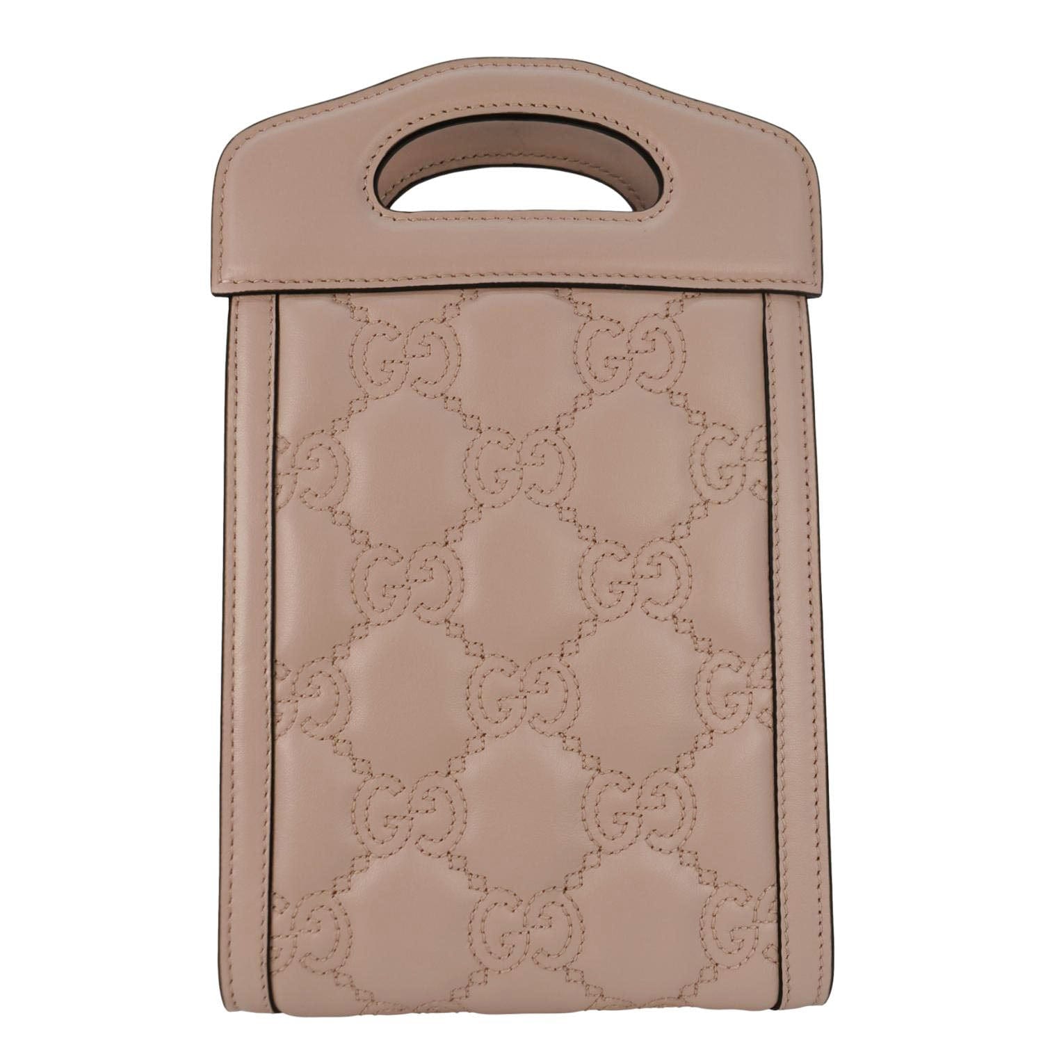 GUCCI GG Matelasse Mini Leather Top Handle Crossbody Bag Pink 723776