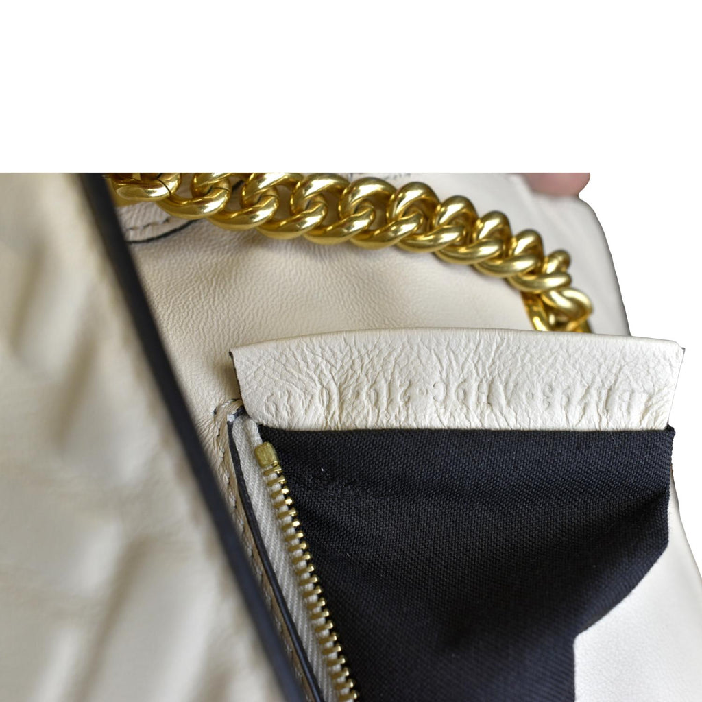 FENDI Baguette Leather Chain Shoulder Bag Light Beige