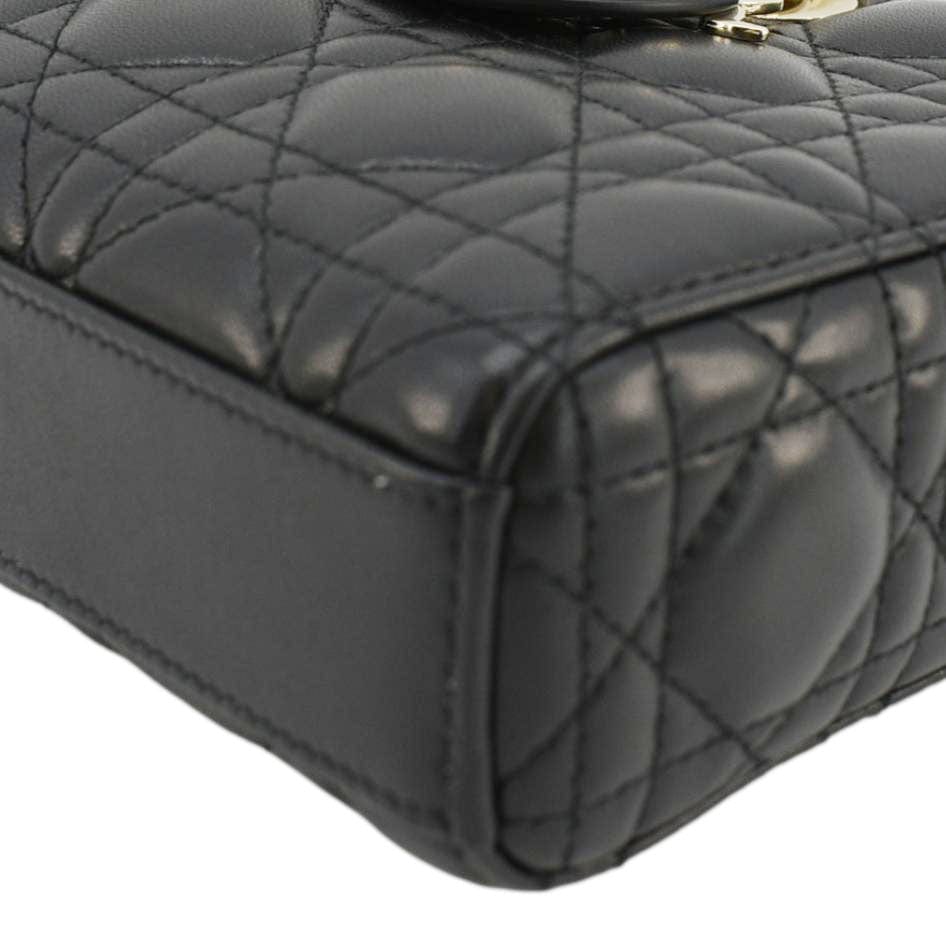 CHRISTIAN DIOR Lady D-Joy Medium Cannage Leather Shoulder Bag Black