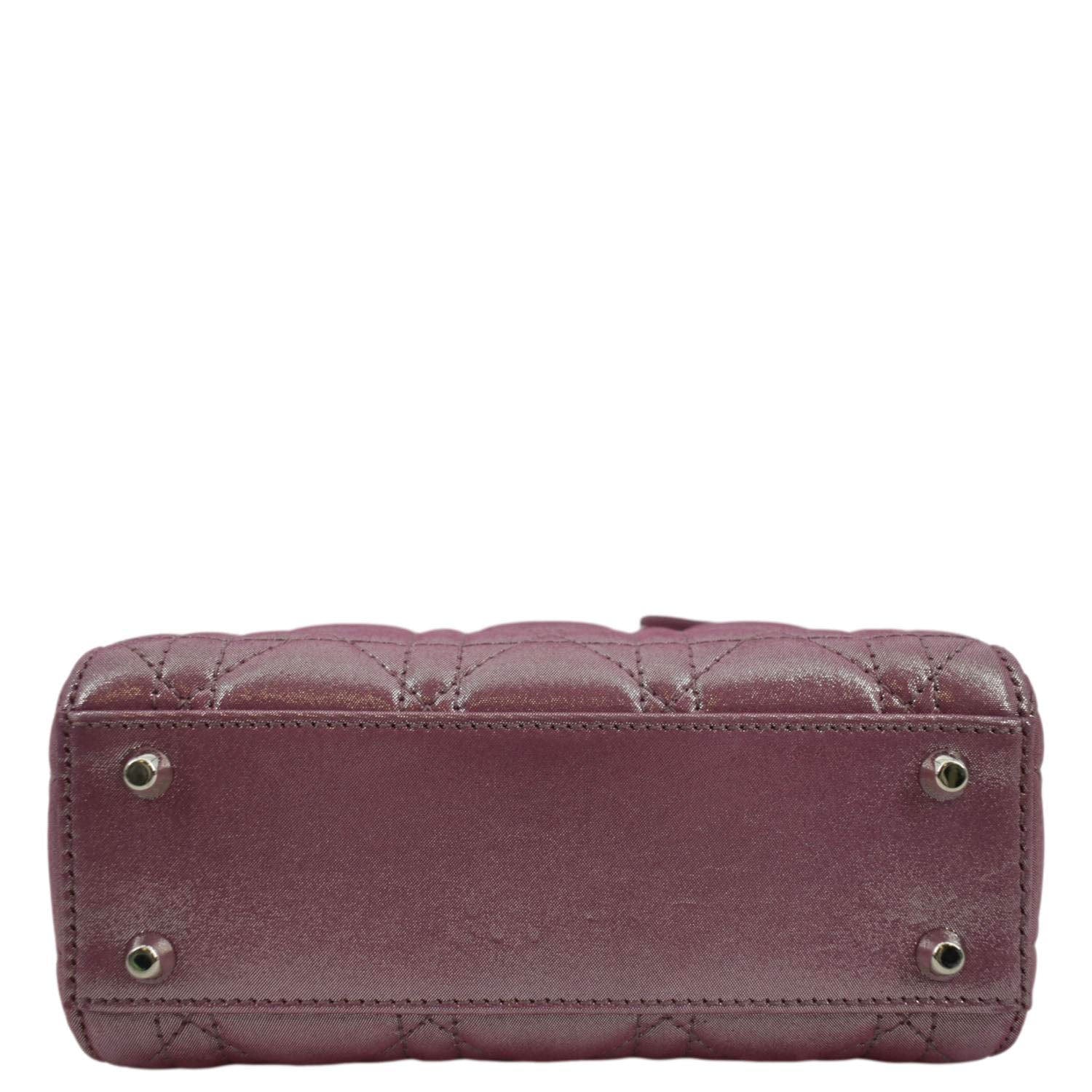 CHRISTIAN DIOR Mini Lady Dior Pearlescent Cannage Lambskin Shoulder Bag Dark Pink