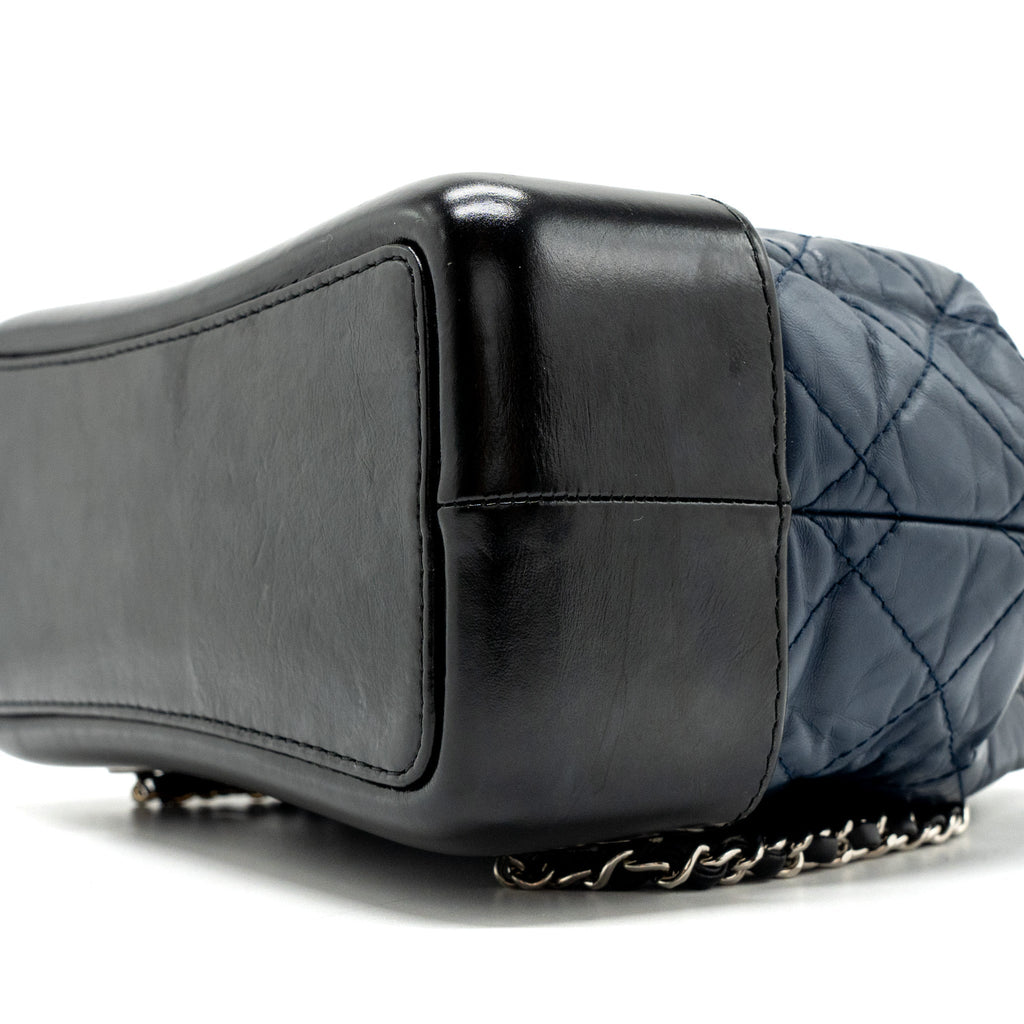 Chanel Small Gabrielle Backpack Aged Calfskin Navy Blue/ Black Ruthenium Hardware