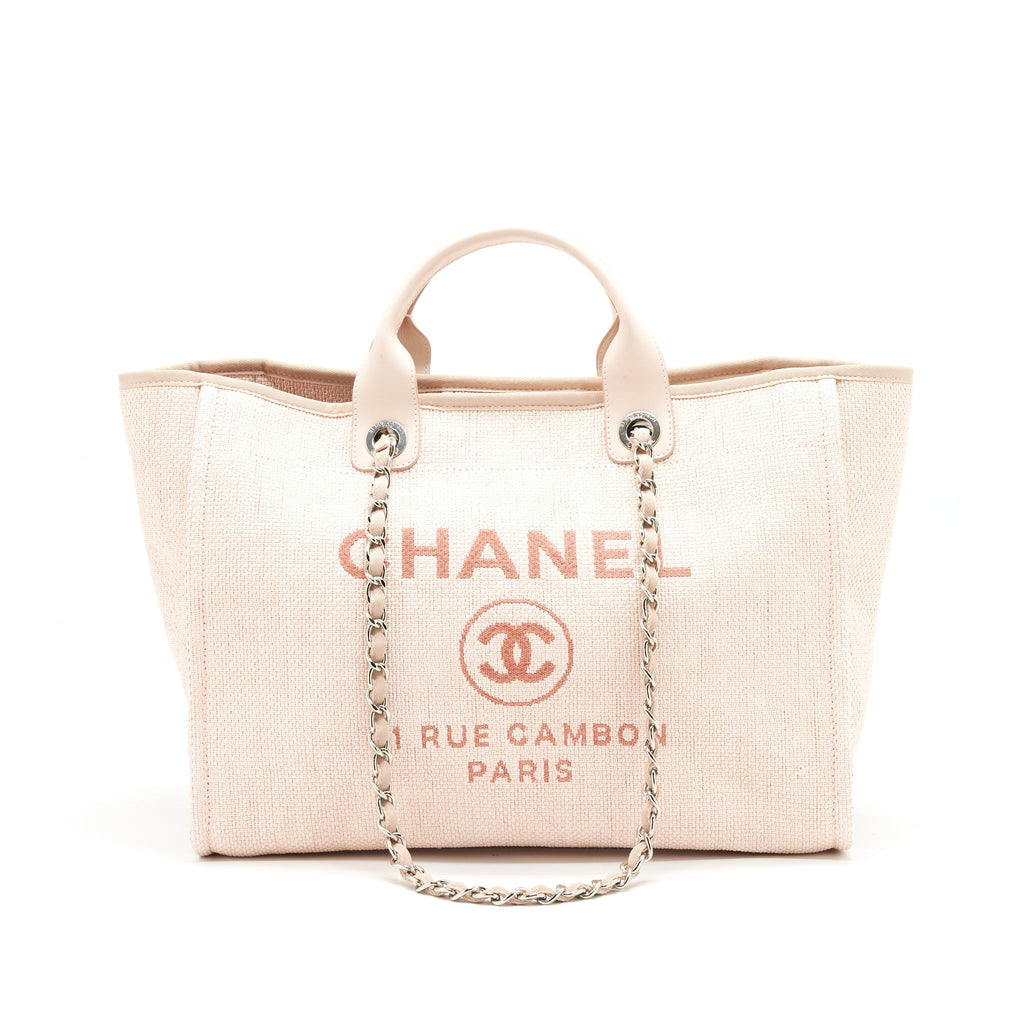 CHANEL DEAUVILLE MM TOTE BAG CANVAS PINK