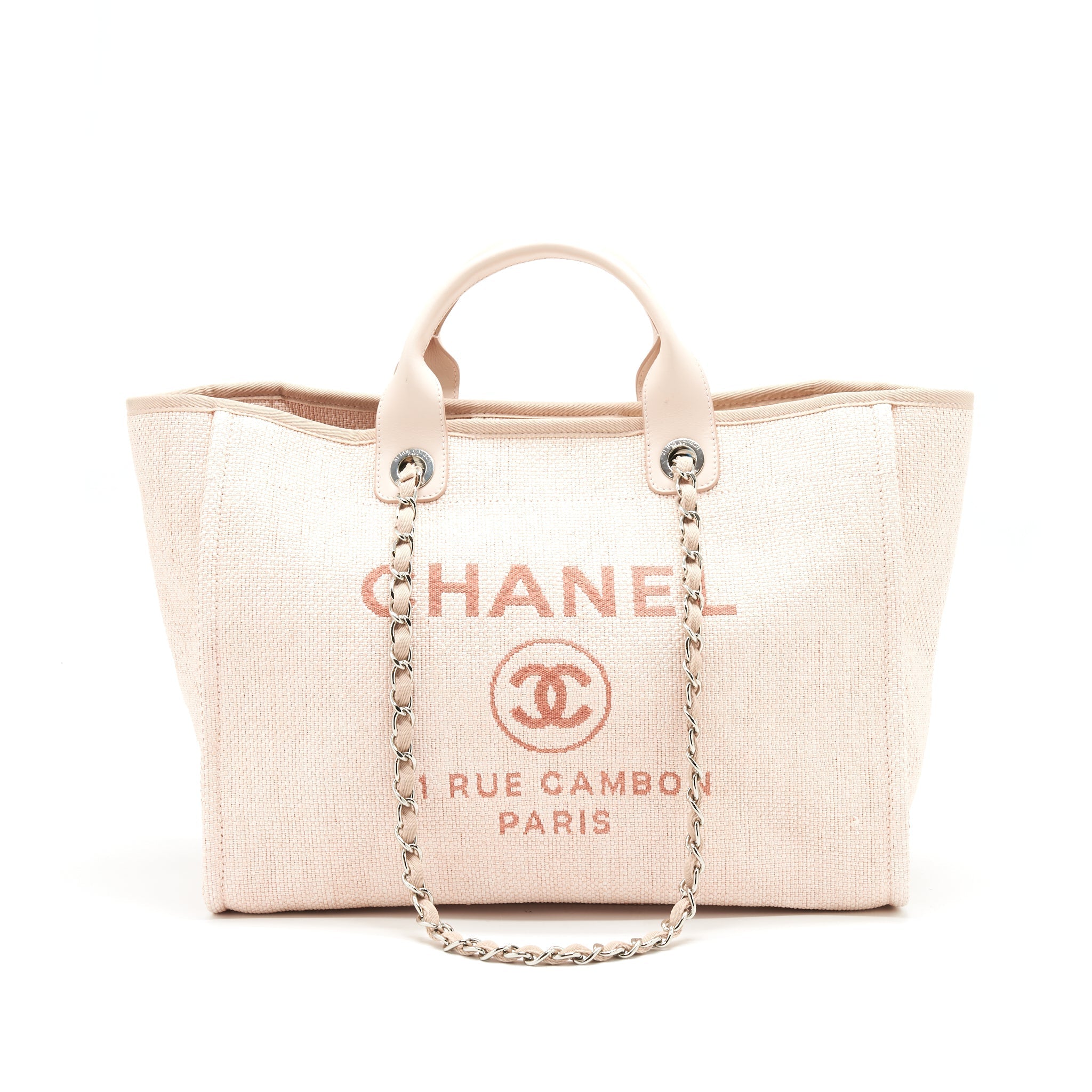 CHANEL DEAUVILLE MM TOTE BAG CANVAS PINK