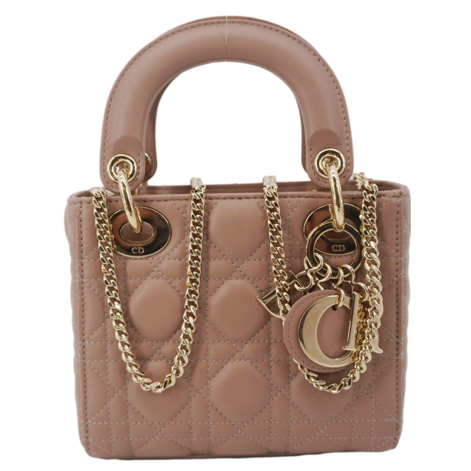 CHRISTIAN DIOR Lady Dior Mini Cannage Leather Crossbody Bag Rose