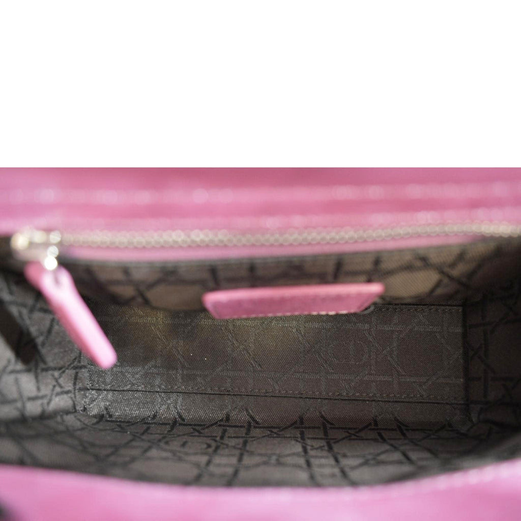 CHRISTIAN DIOR Mini Lady Dior Pearlescent Cannage Lambskin Shoulder Bag Dark Pink