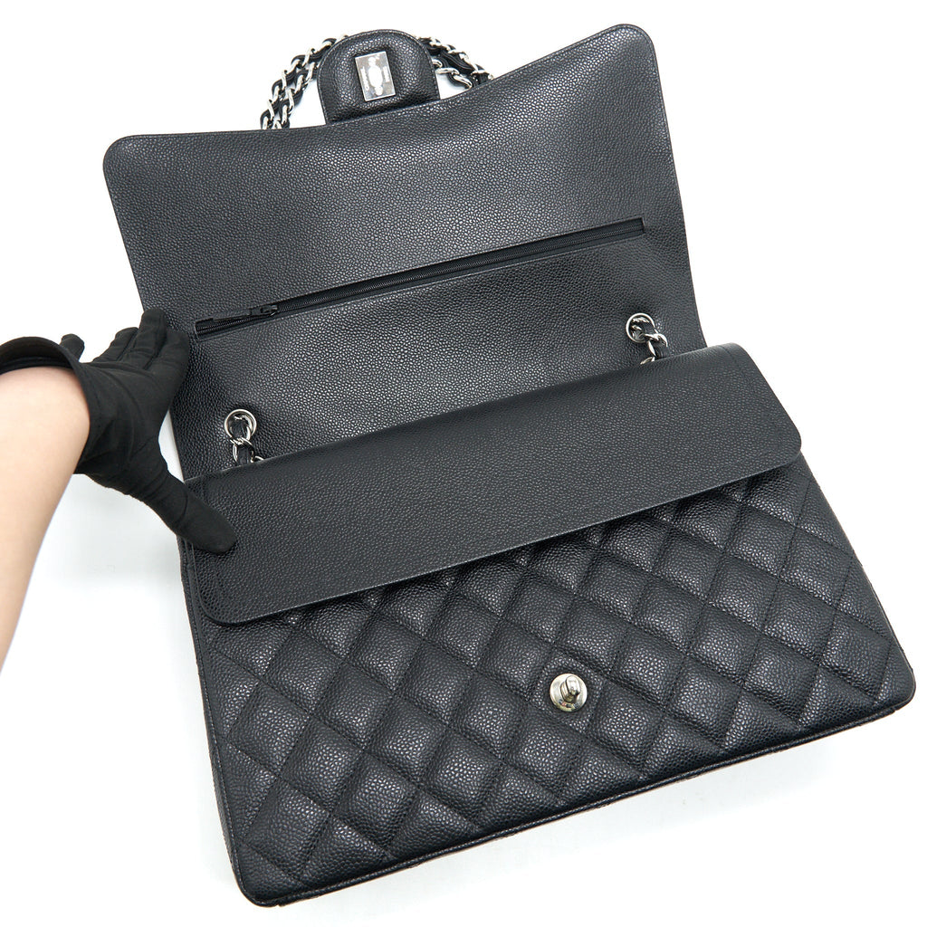 CHANEL CAVIER CLASSIC MAXI DOUBLE FLAP BAG BLACK
