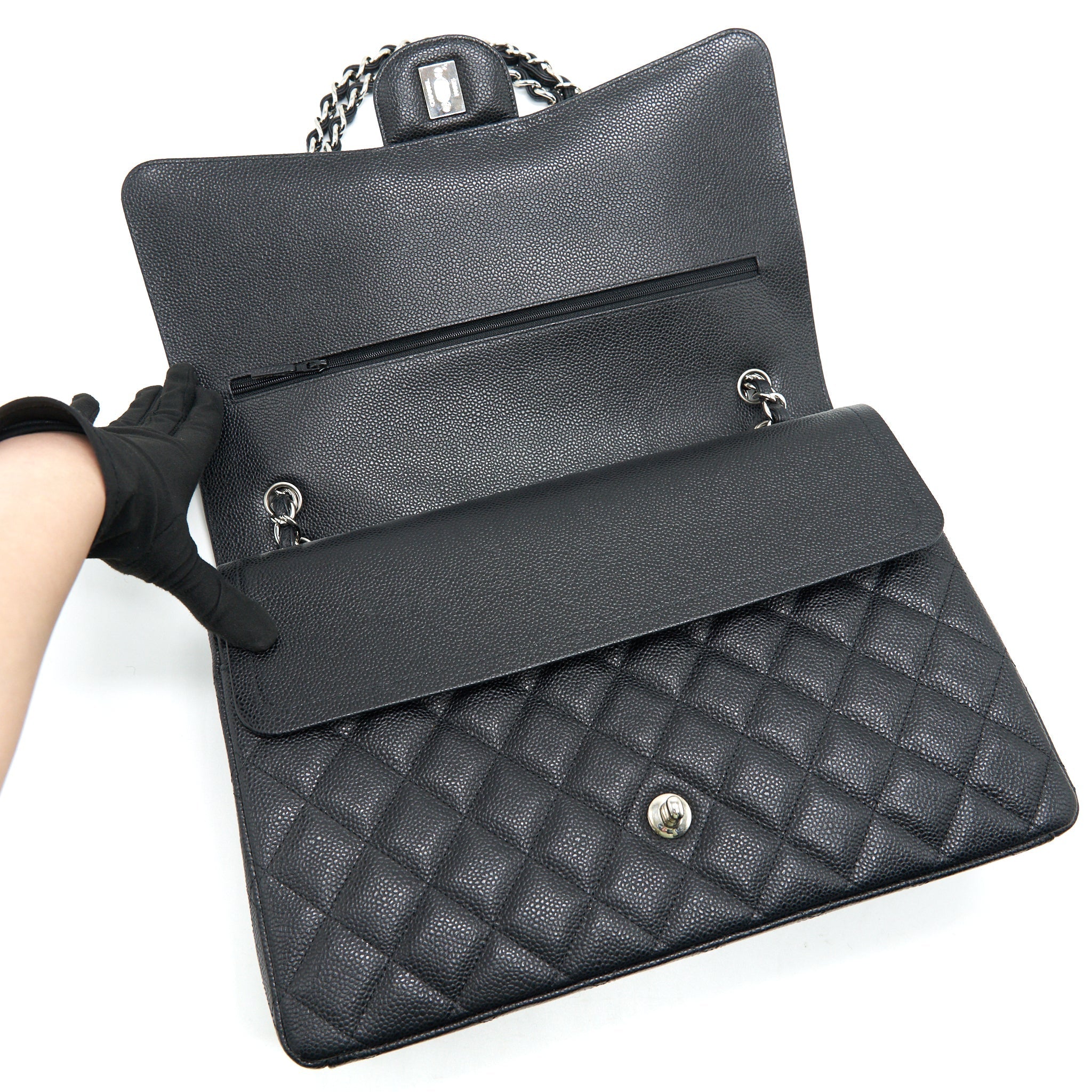 CHANEL CAVIER CLASSIC MAXI DOUBLE FLAP BAG BLACK