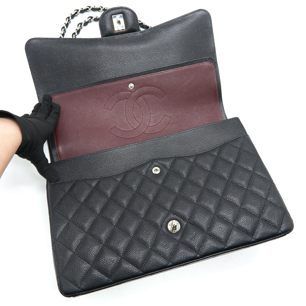 CHANEL CAVIER CLASSIC MAXI DOUBLE FLAP BAG BLACK
