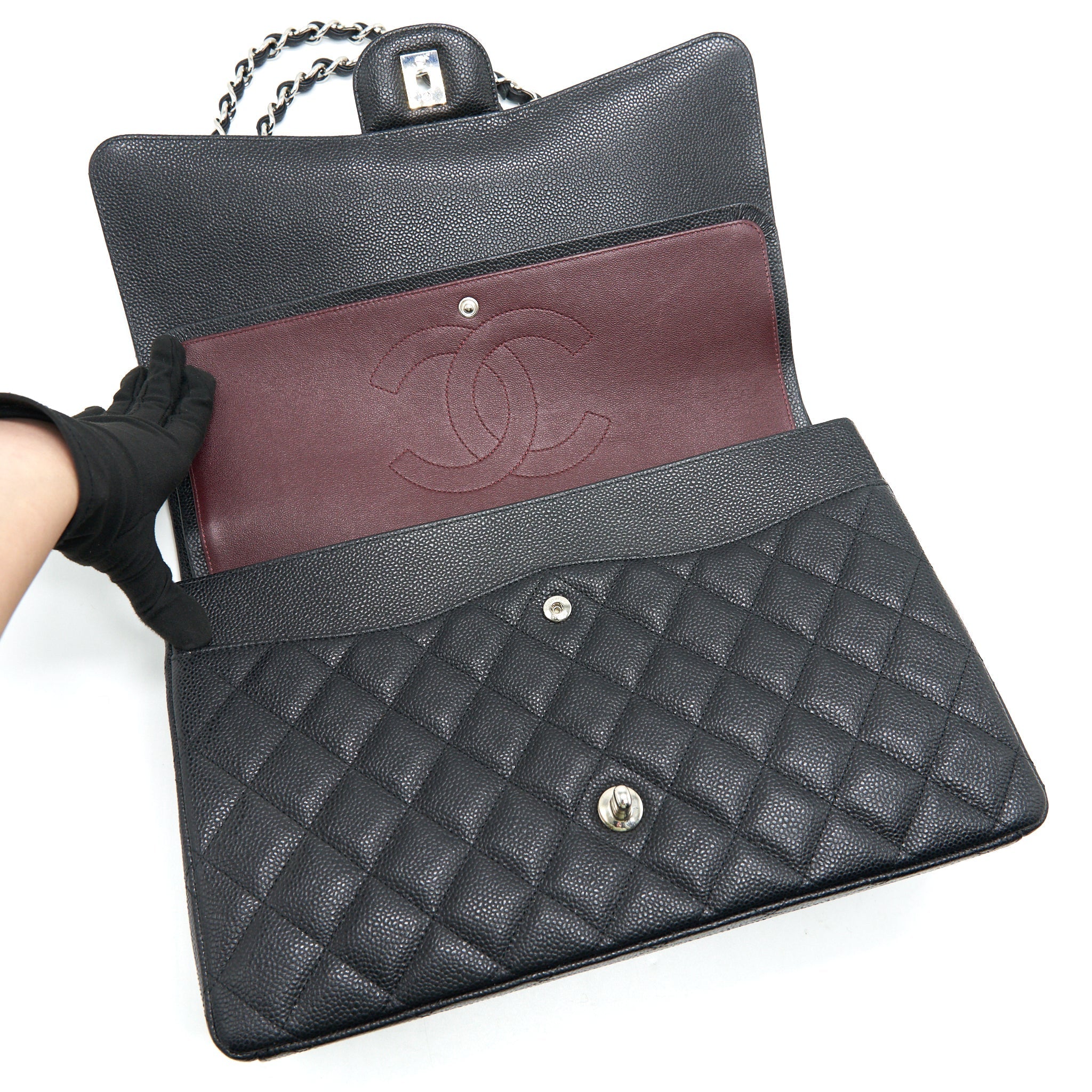 CHANEL CAVIER CLASSIC MAXI DOUBLE FLAP BAG BLACK