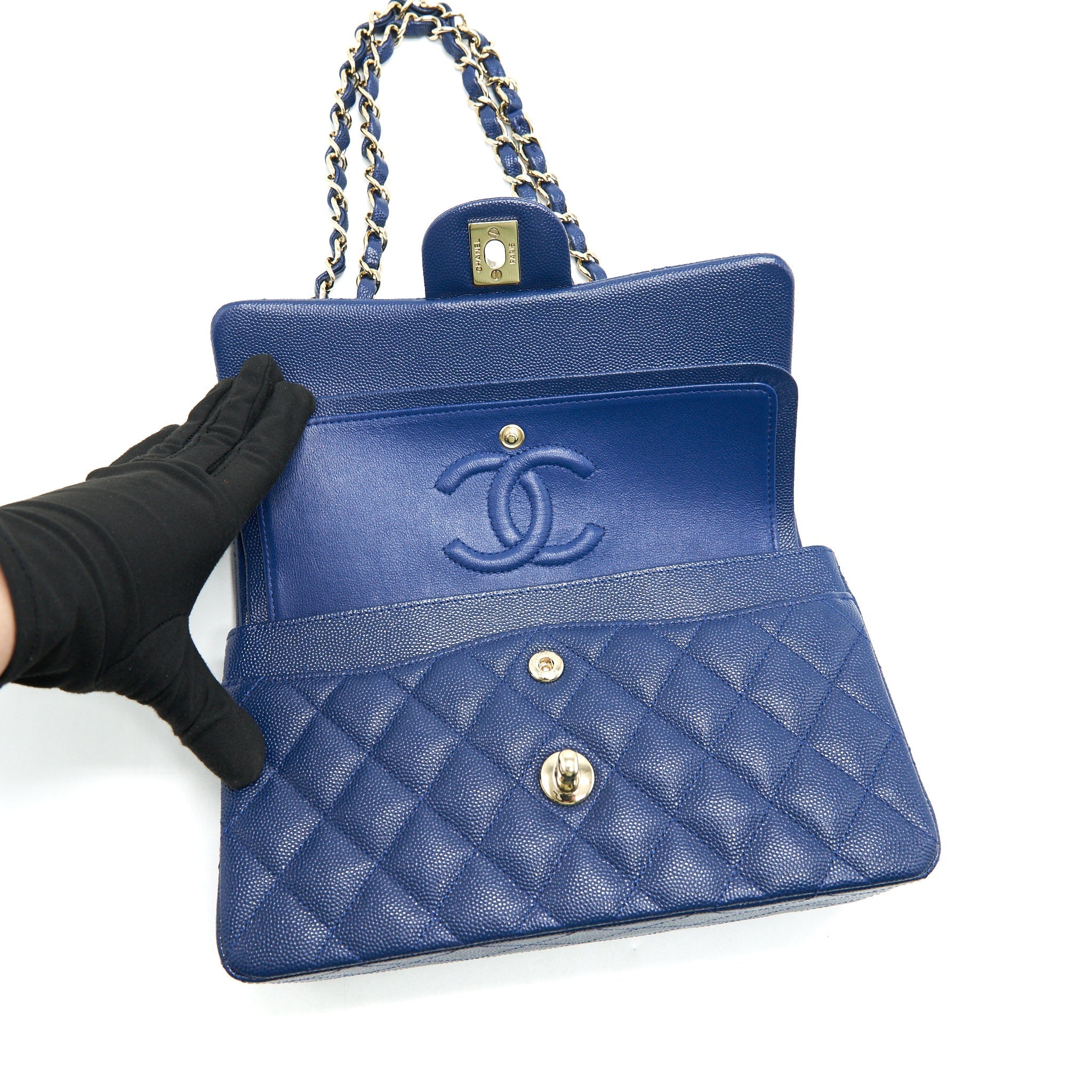 Chanel Classic Small Double Flap Caviar NAVY L