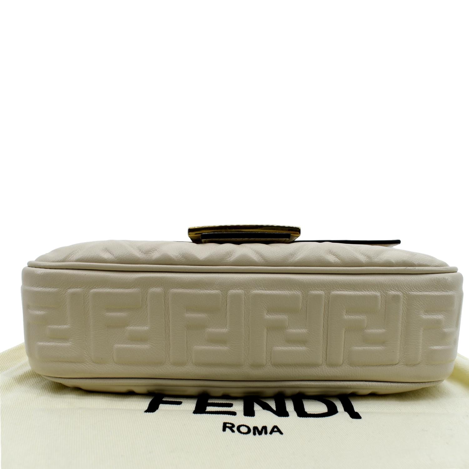 FENDI Baguette Leather Chain Shoulder Bag Light Beige