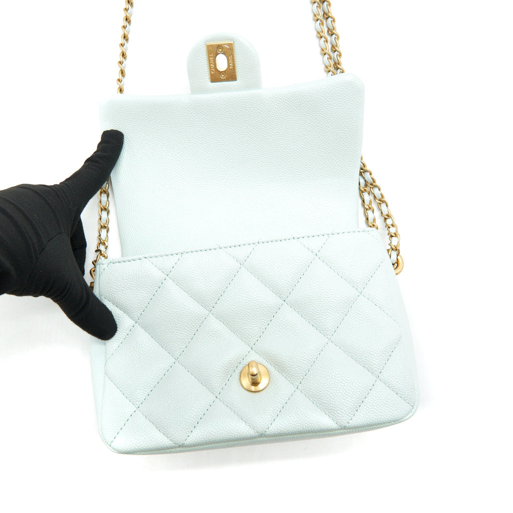Chanel 21K My Perfect Mini Flap Bag Caviar Iridescent Pastel Green