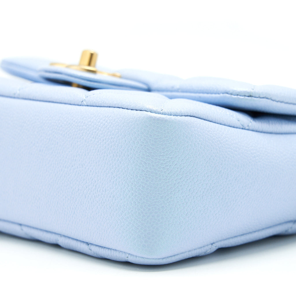 Chanel 21K My Perfect Mini Flap Bag Caviar Iridescent Light Blue