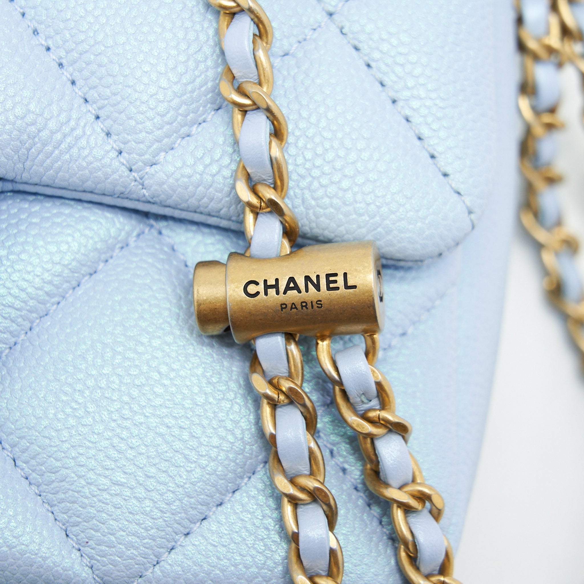 Chanel 21K My Perfect Mini Flap Bag Caviar Iridescent Light Blue