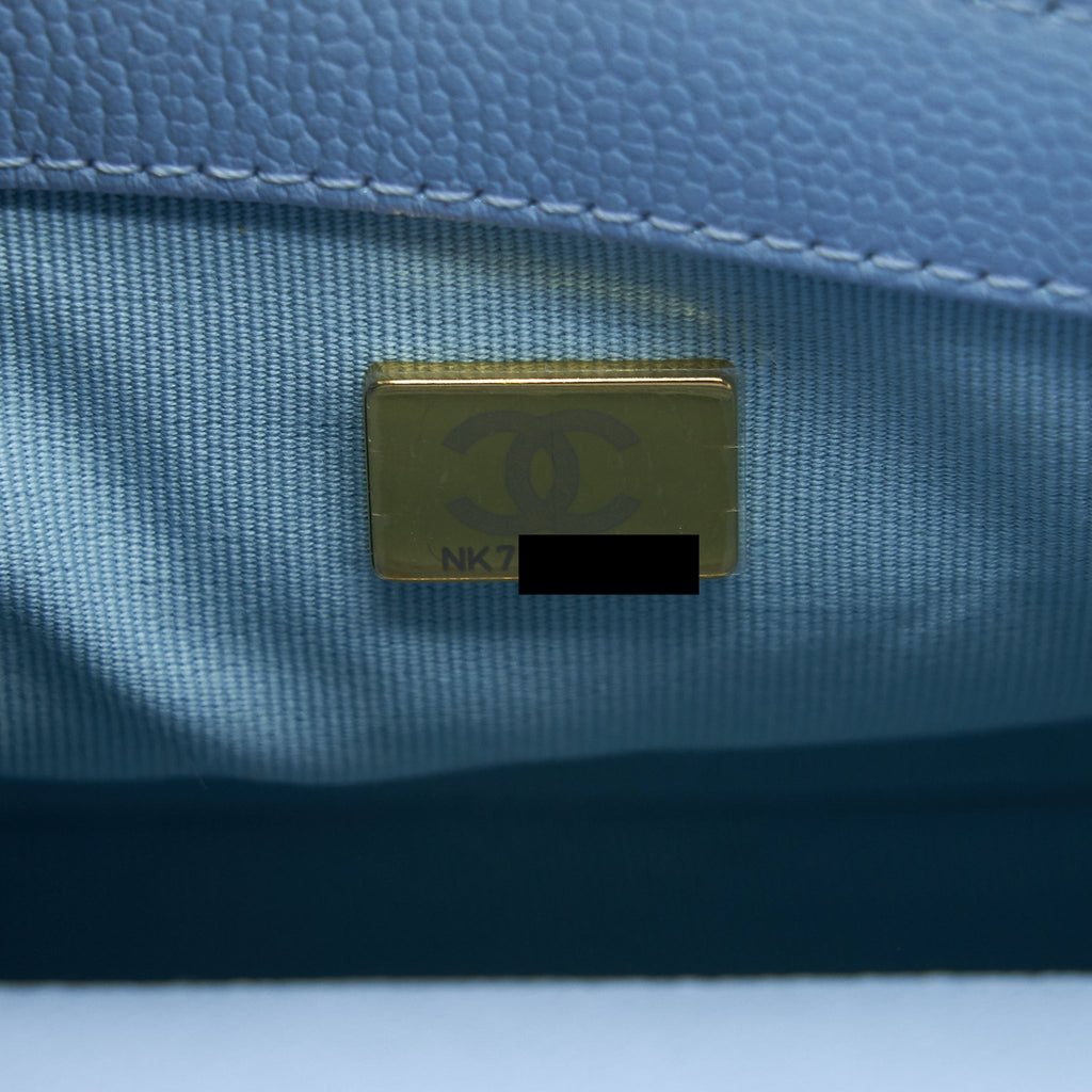 Chanel 21K My Perfect Mini Flap Bag Caviar Iridescent Light Blue