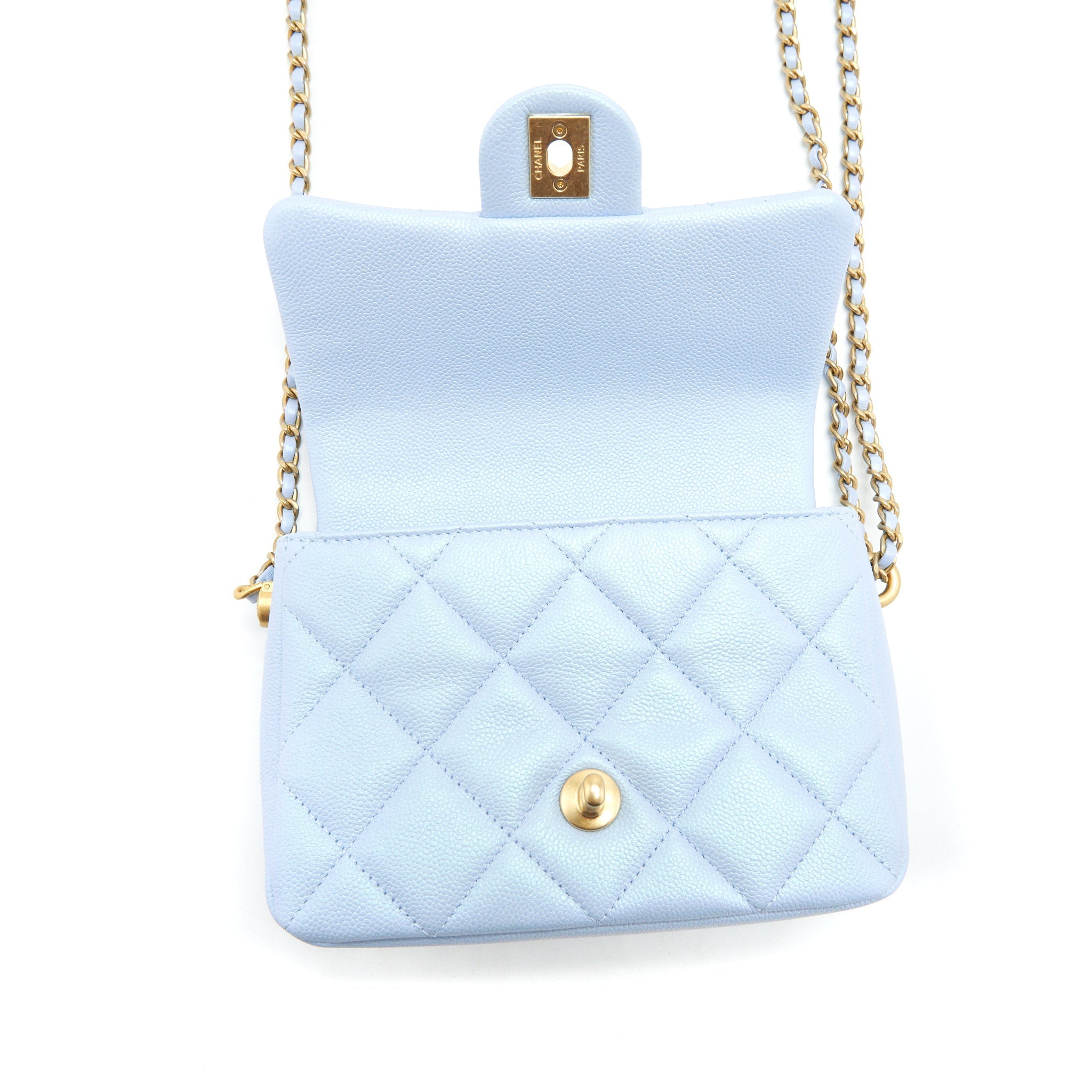 Chanel 21K My Perfect Mini Flap Bag Caviar Iridescent Light Blue