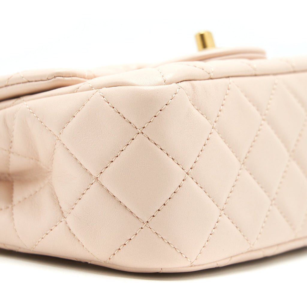Chanel 22C Pearl Crush Mini Square Flap Bag Lambskin Light Pink