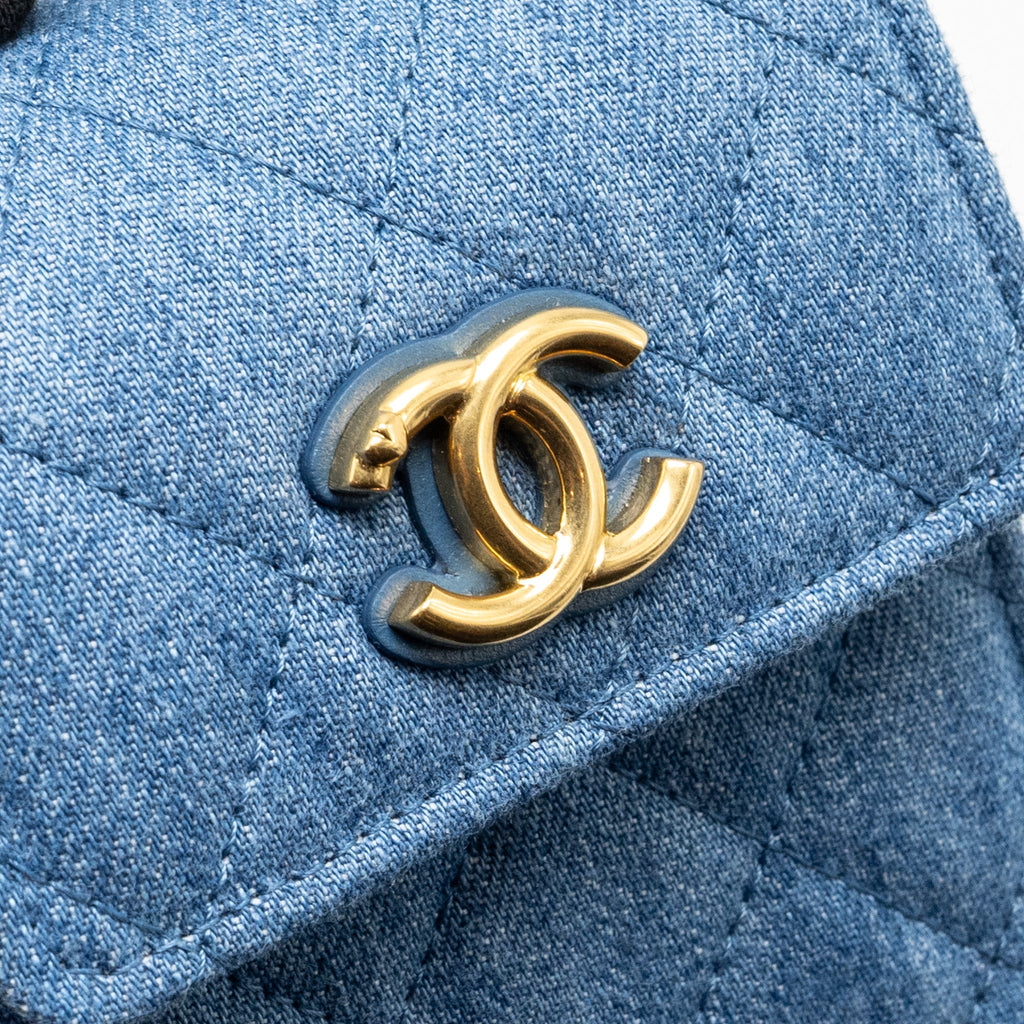 CHANEL Mini Vertical Flap Clutch With Chain Denim Blue  (microchip)