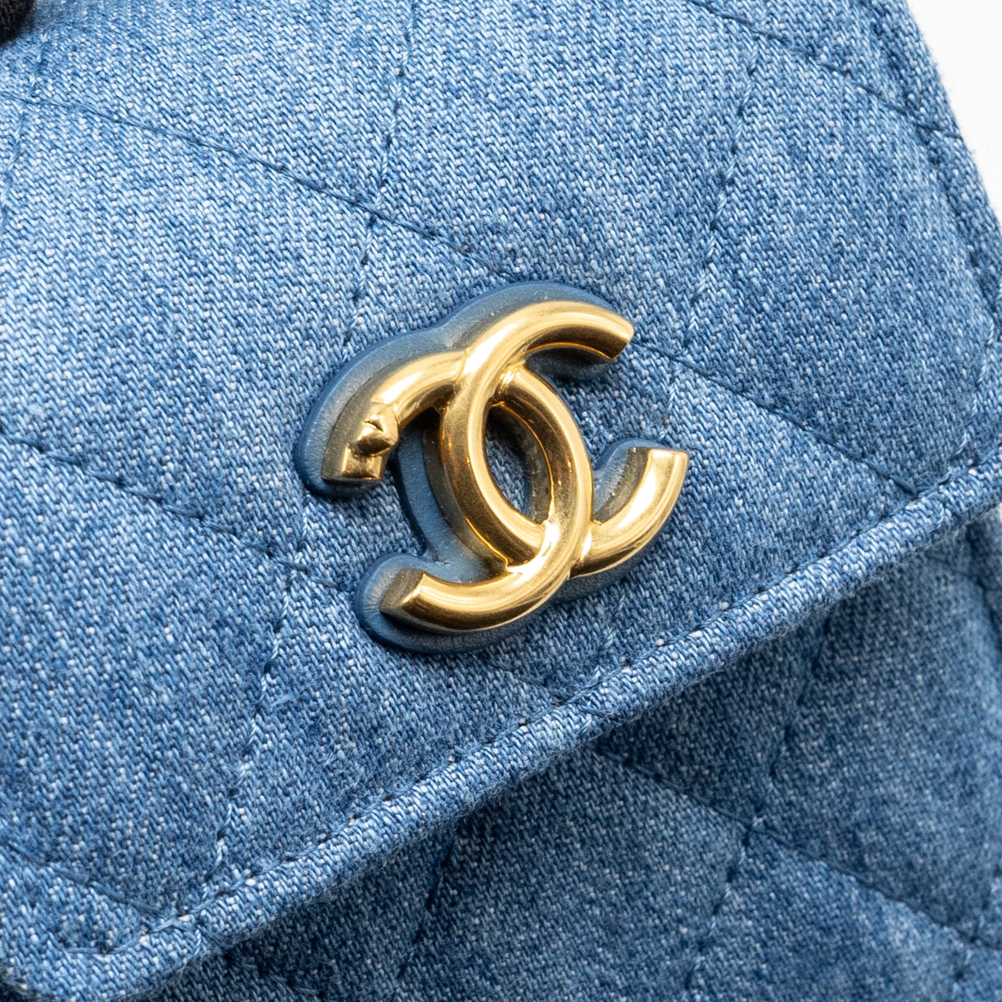 CHANEL Mini Vertical Flap Clutch With Chain Denim Blue  (microchip)