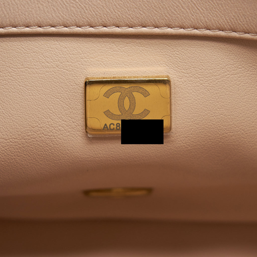 Chanel 22C Pearl Crush Mini Square Flap Bag Lambskin Light Pink