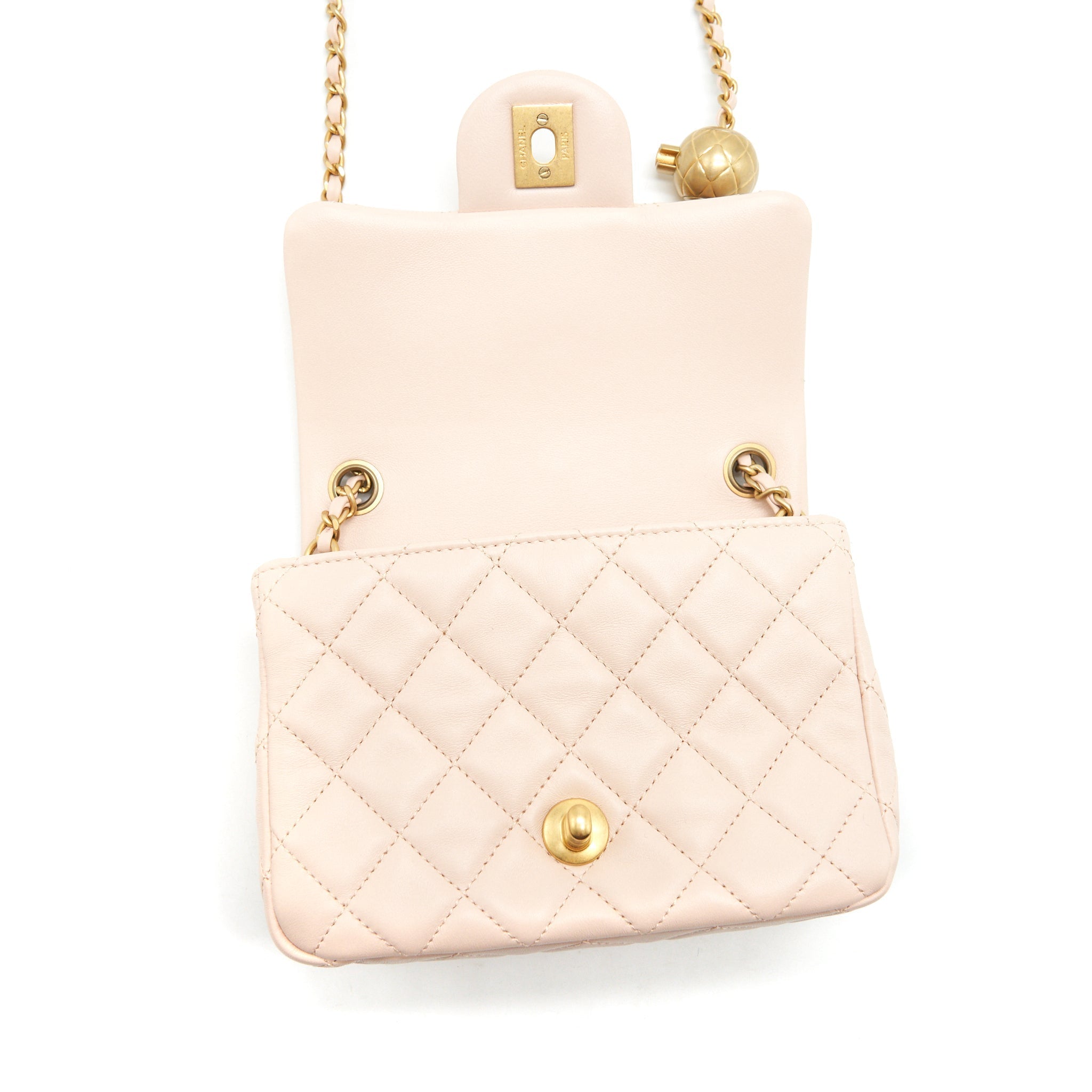 Chanel 22C Pearl Crush Mini Square Flap Bag Lambskin Light Pink