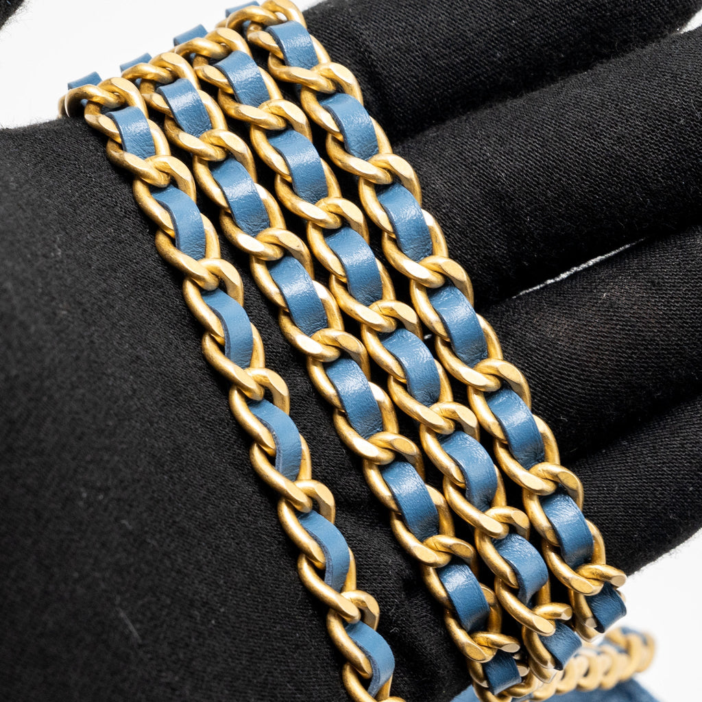 CHANEL Mini Vertical Flap Clutch With Chain Denim Blue  (microchip)