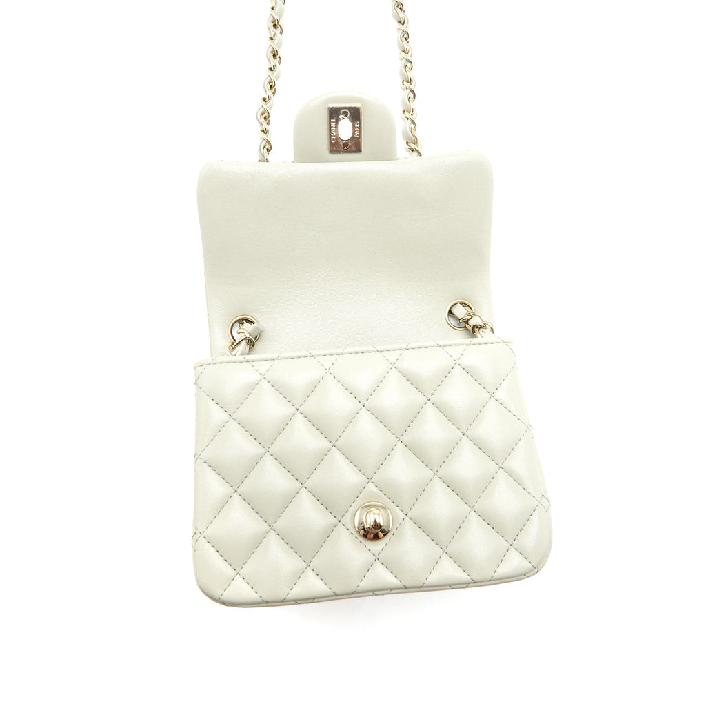 Chanel 22C Mini Square Flap Bag Lambskin Light Grey L