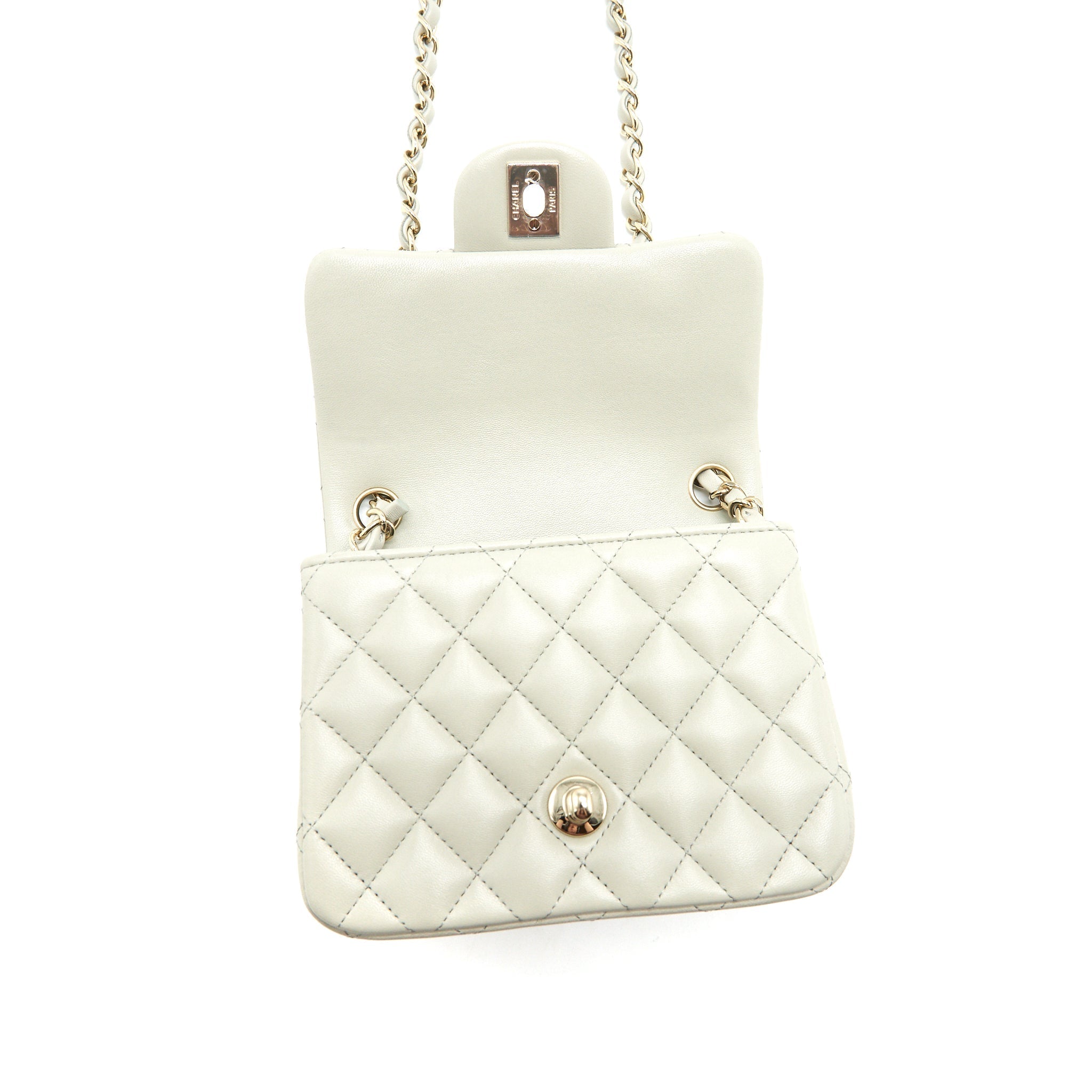 Chanel 22C Mini Square Flap Bag Lambskin Light Grey L