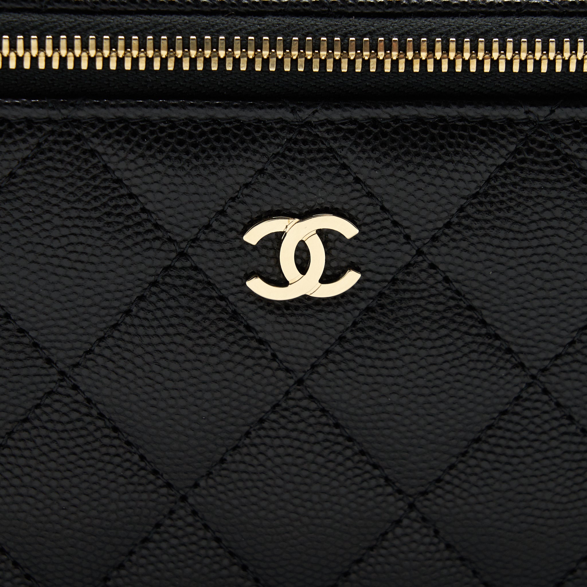 Chanel Caviar Long Vanity With Chain Caviar Black L