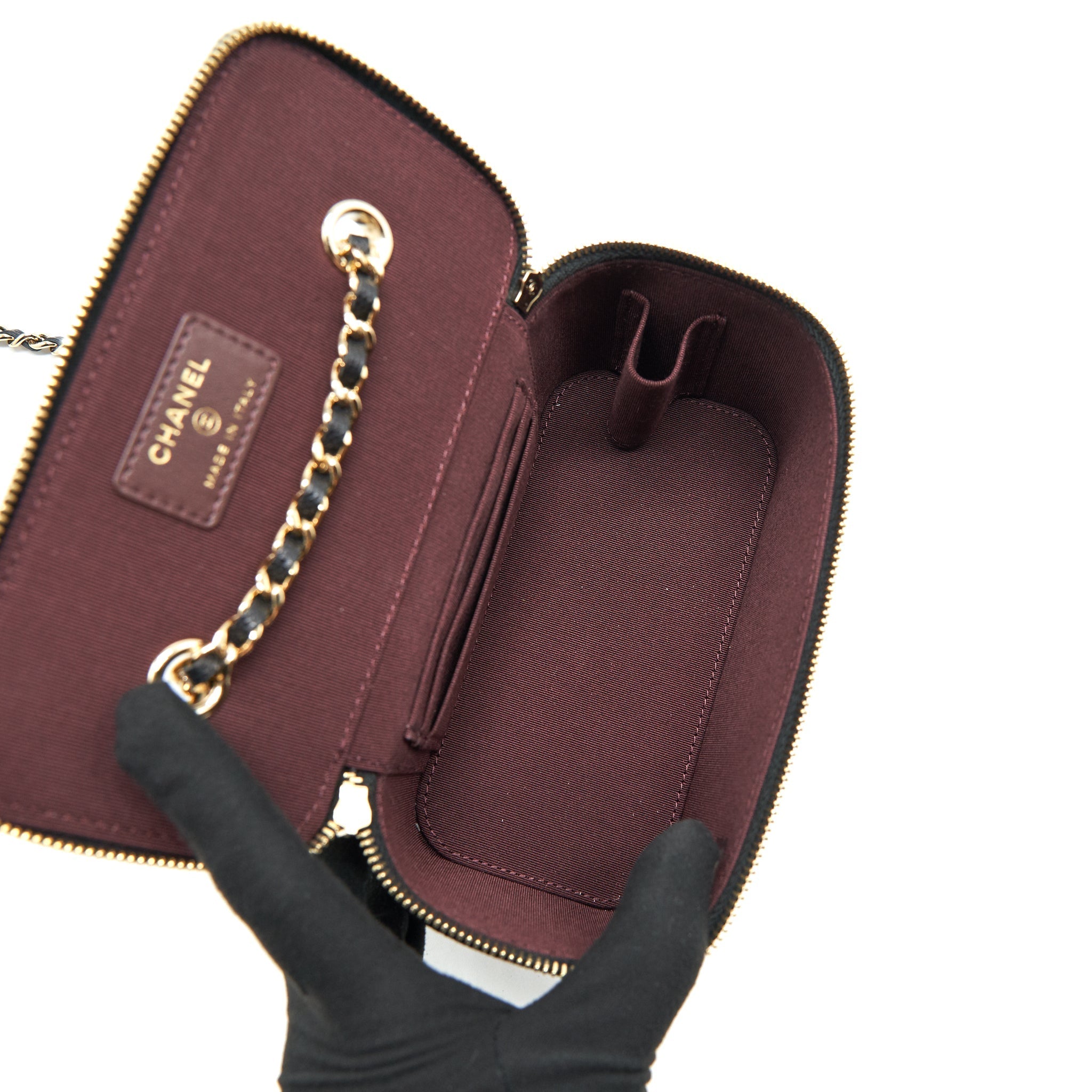 Chanel Caviar Long Vanity With Chain Caviar Black L