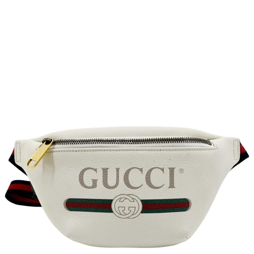 GUCCI Print Small Leather Belt Waist Bum Bag White