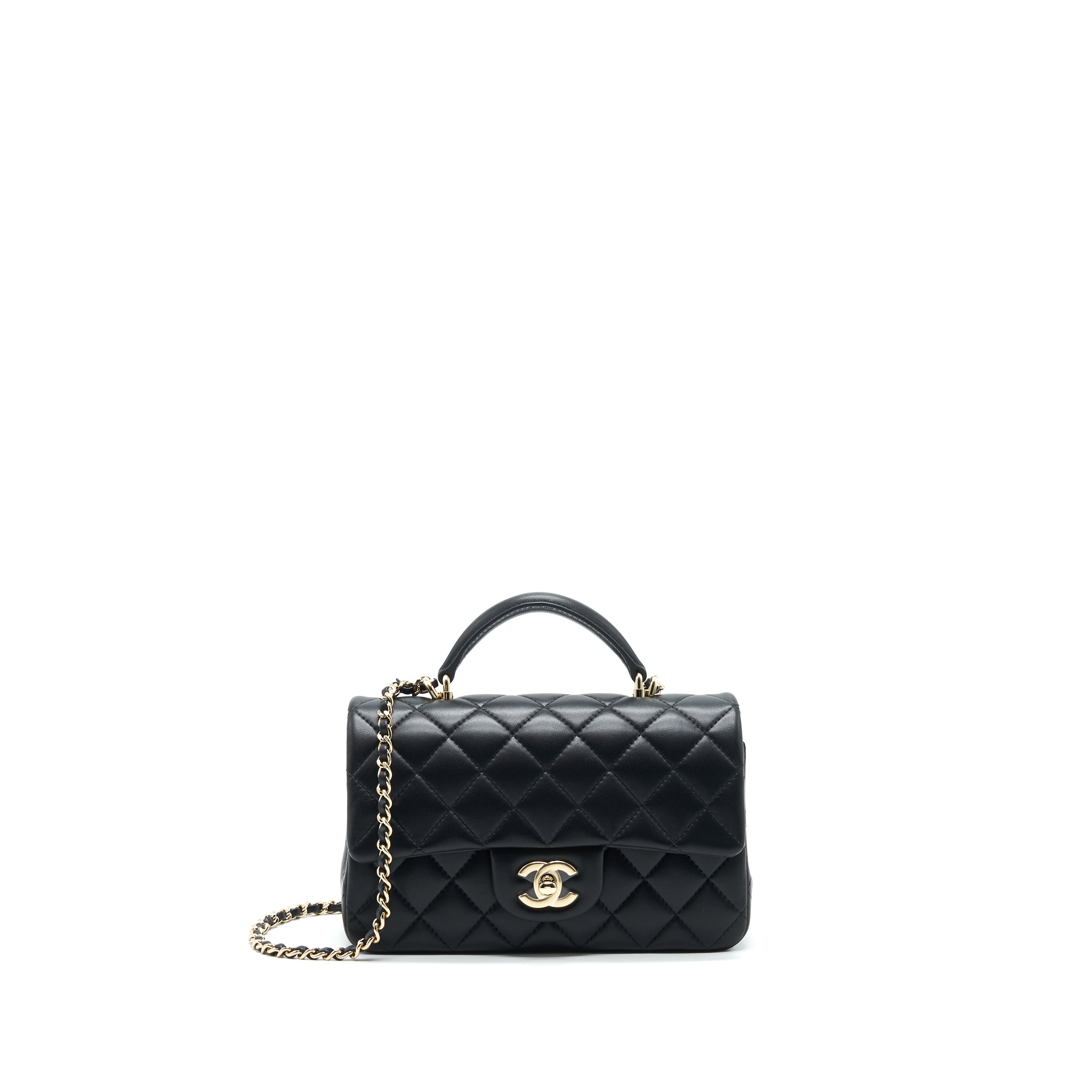 Chanel 21K top handle mini Rectangular flap Bag Black L