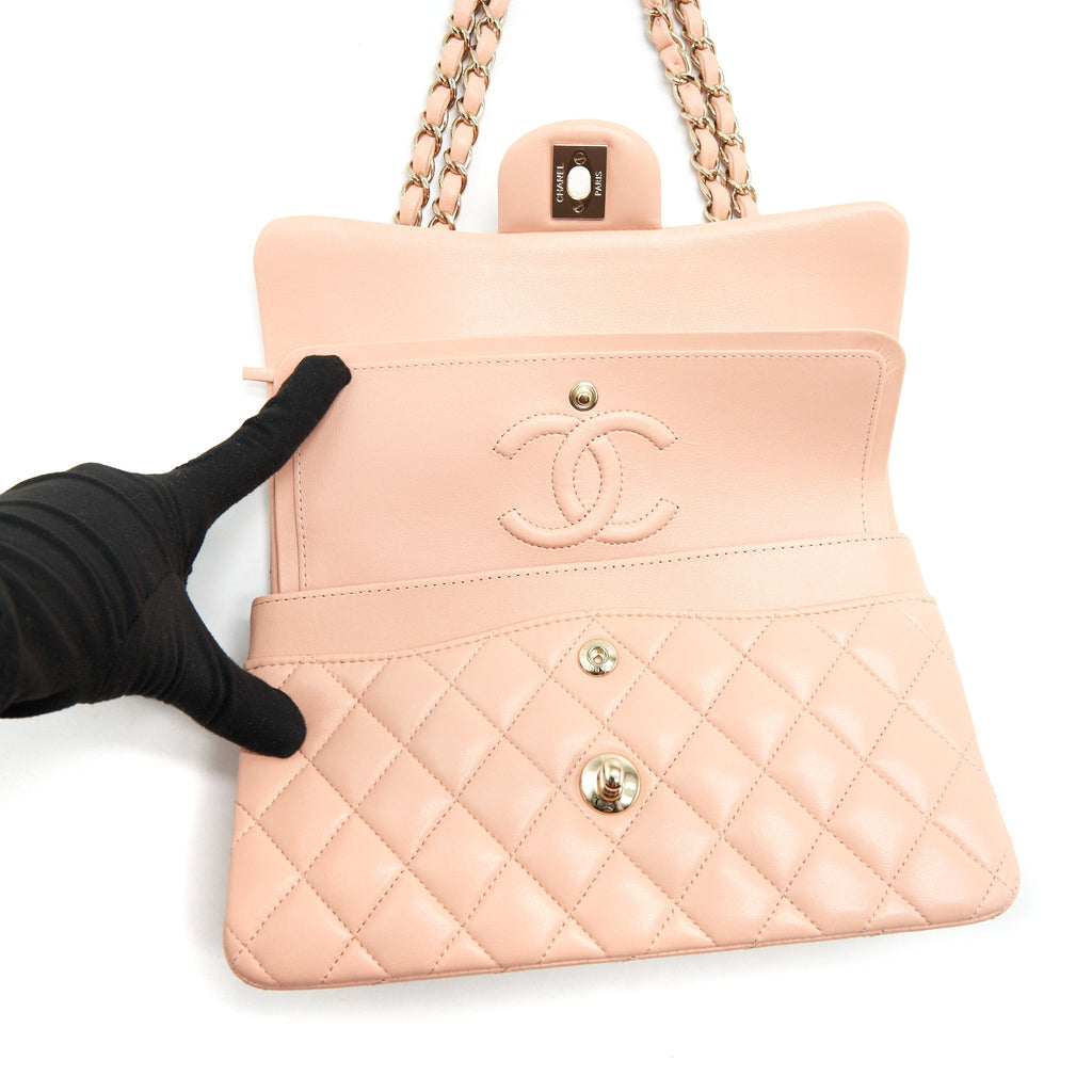 Chanel Small Classic Double Flap Bag Lambskin Pink L