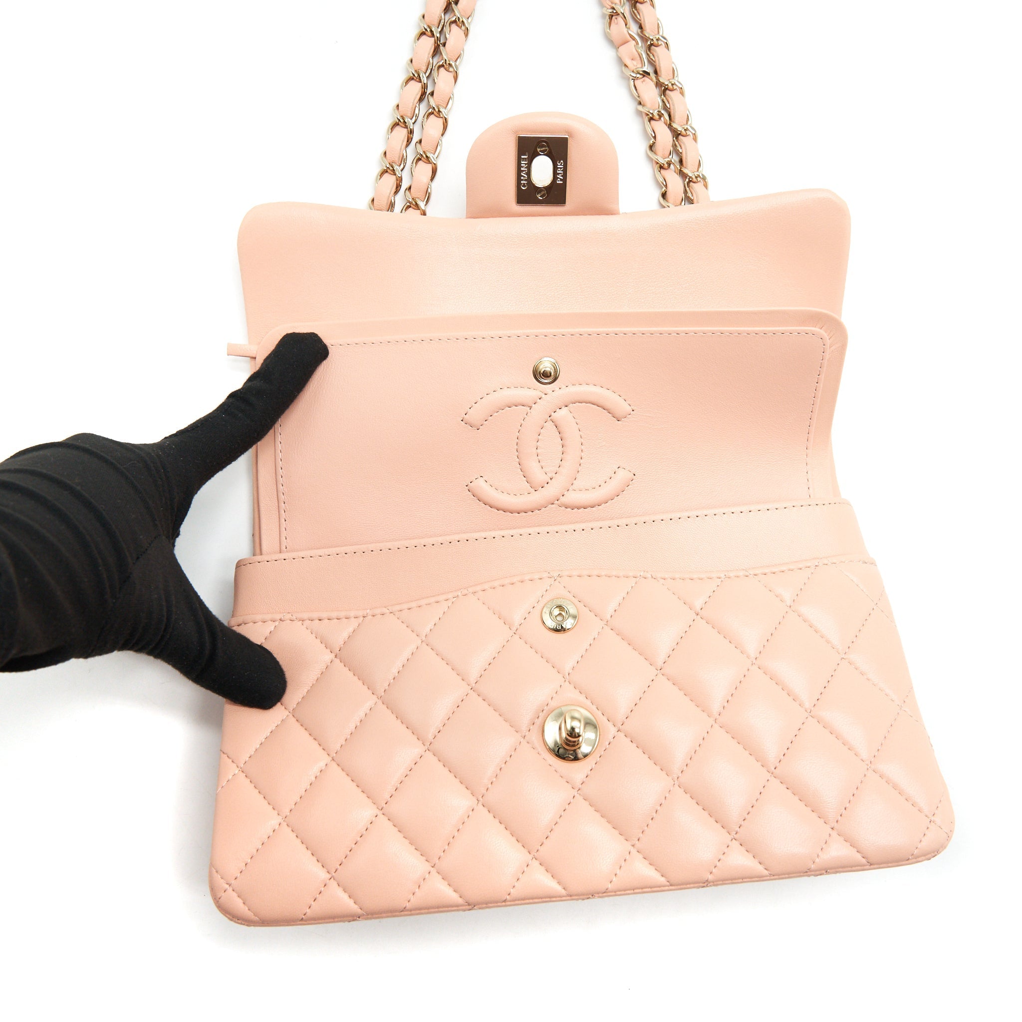 Chanel Small Classic Double Flap Bag Lambskin Pink L