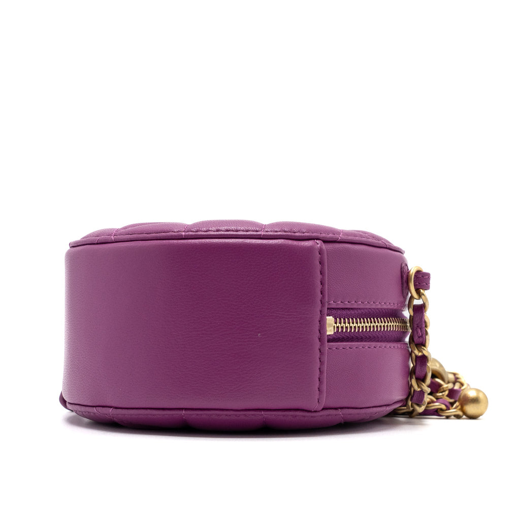 Chanel pearl crush mini round clutch with chain Lambskin purple