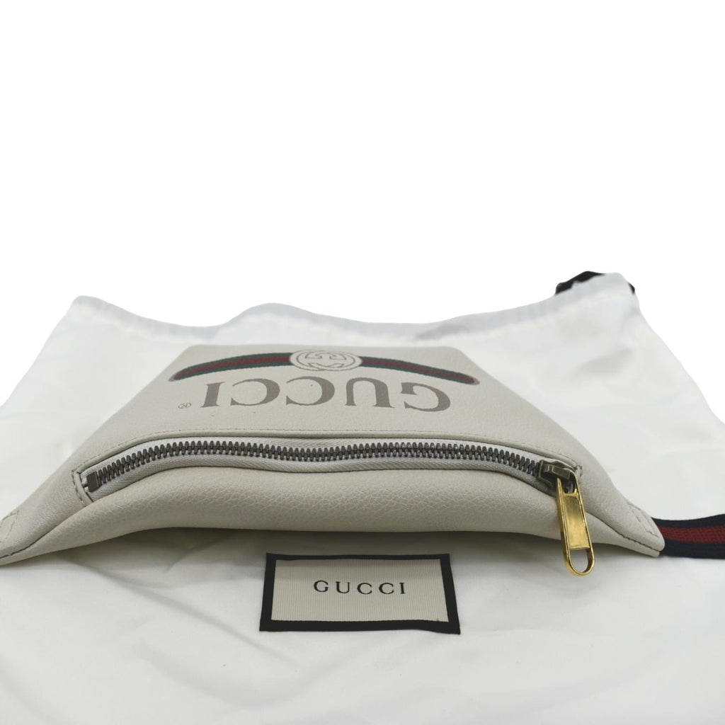 GUCCI Print Small Leather Belt Waist Bum Bag White
