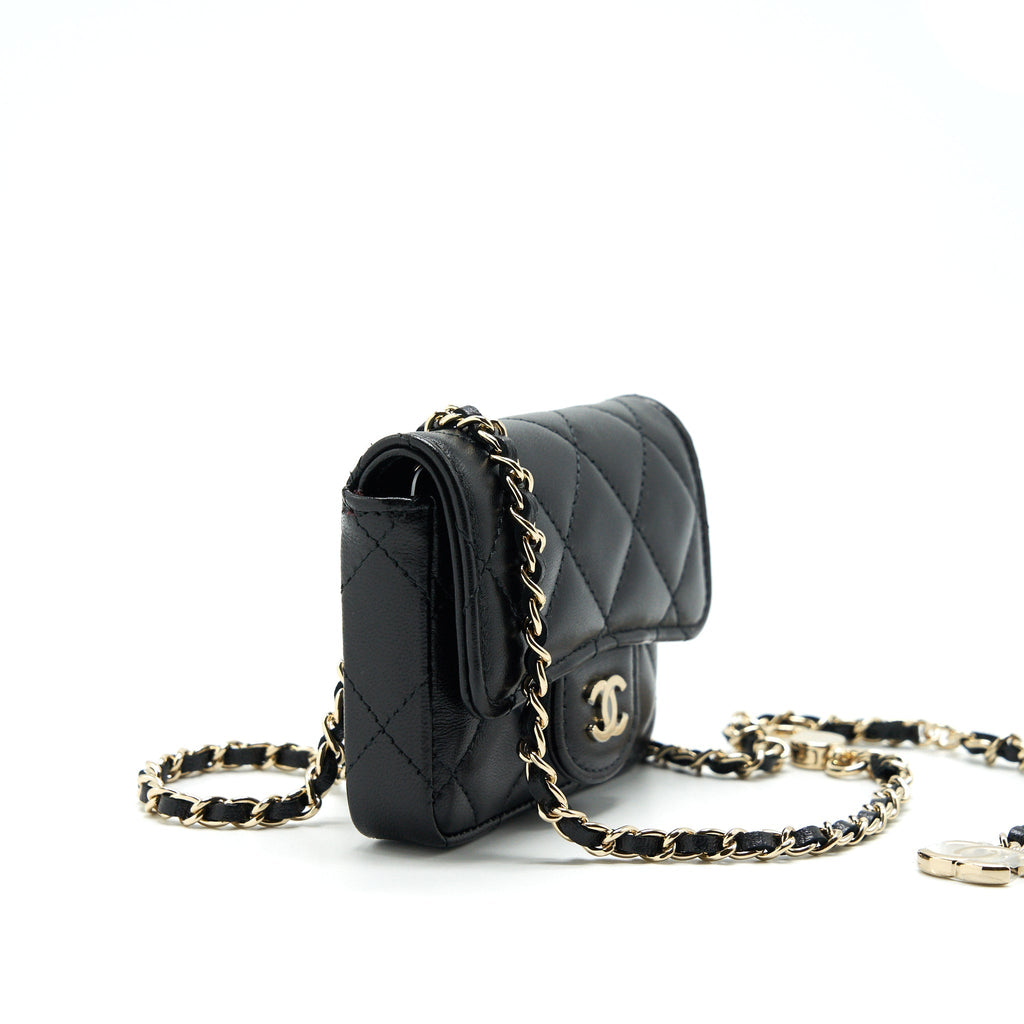 Chanel Flap  Holder Belt Bag With Chain Lambskin Black L