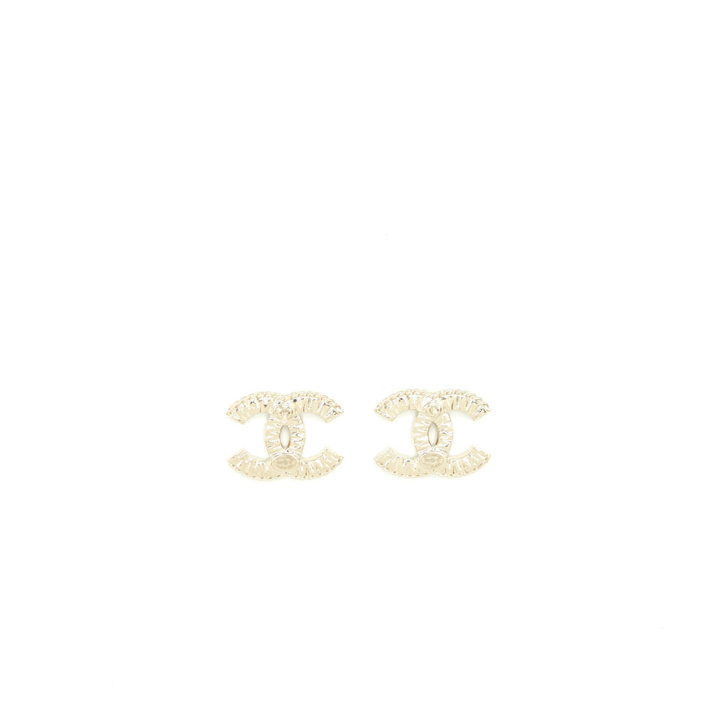 Chanel CC Logo Crystal Earring Light Gold Tone