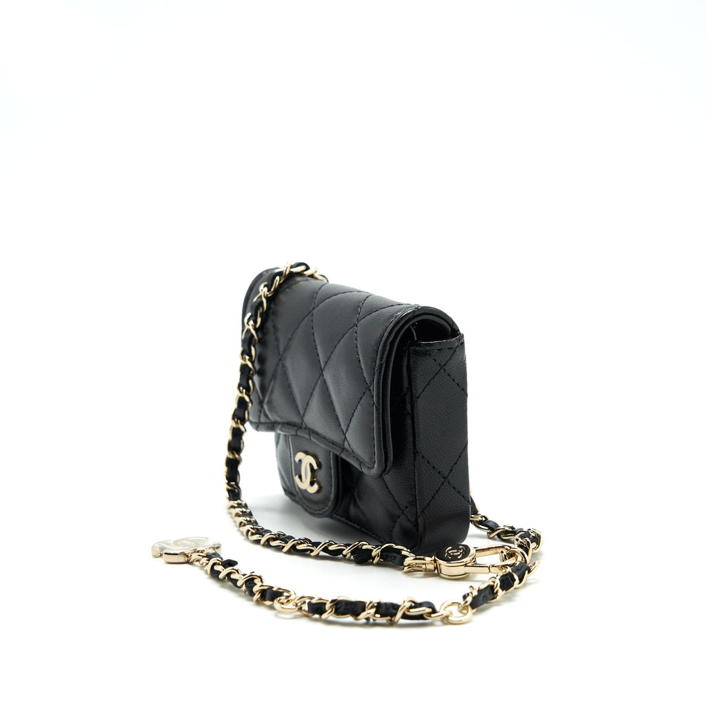 Chanel Flap  Holder Belt Bag With Chain Lambskin Black L