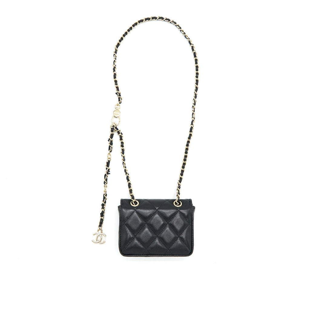 Chanel Flap  Holder Belt Bag With Chain Lambskin Black L