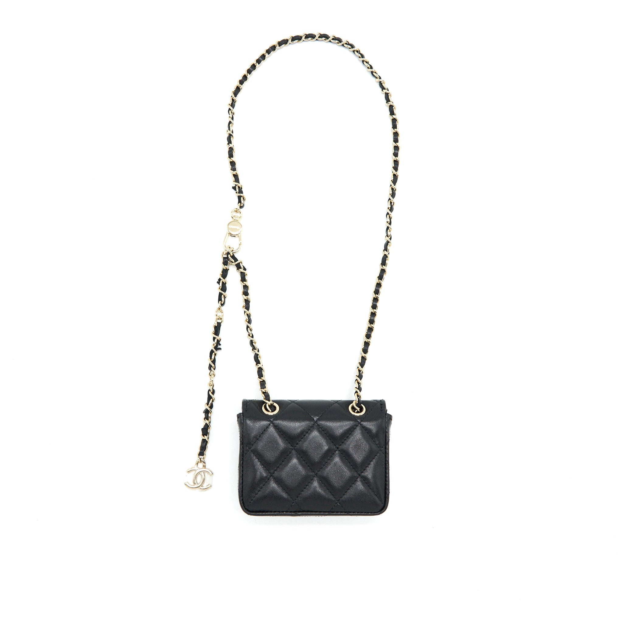 Chanel Flap  Holder Belt Bag With Chain Lambskin Black L