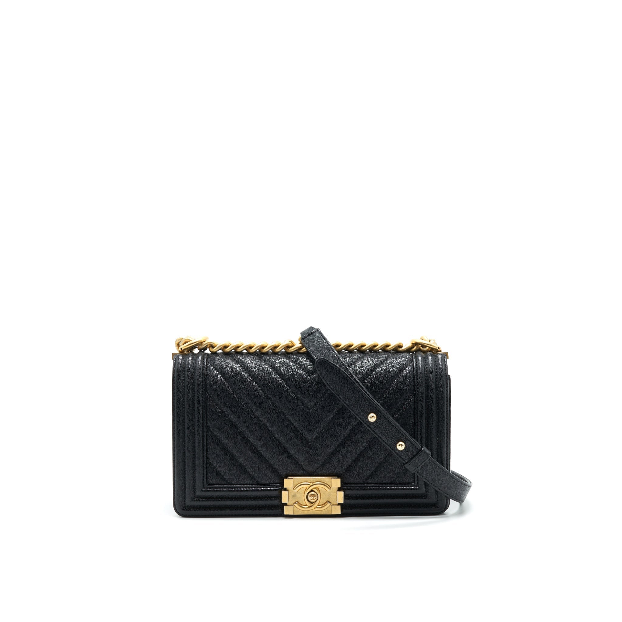 Chanel Chevron medium Boy Chanel Handbag Caviar Black