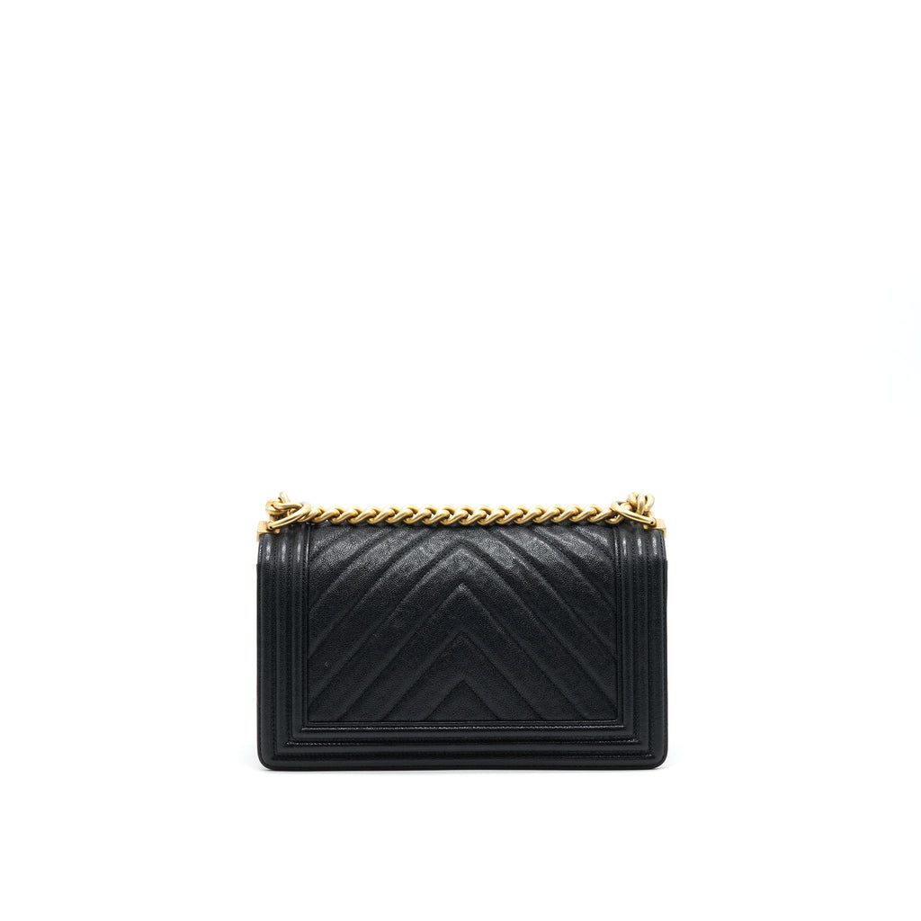 Chanel Chevron medium Boy Chanel Handbag Caviar Black