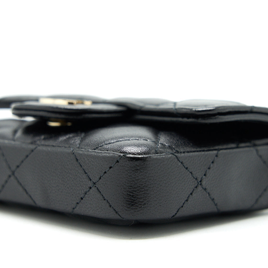 Chanel Flap  Holder Belt Bag With Chain Lambskin Black L