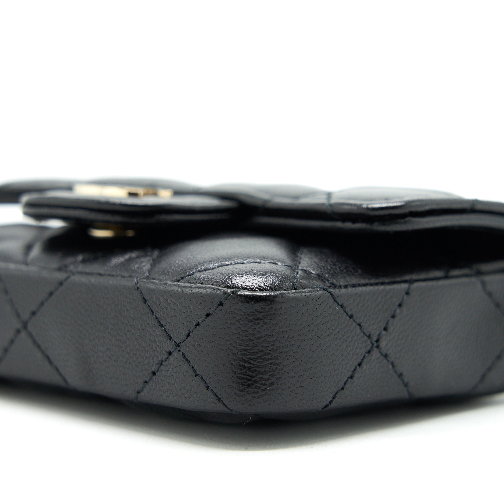 Chanel Flap  Holder Belt Bag With Chain Lambskin Black L